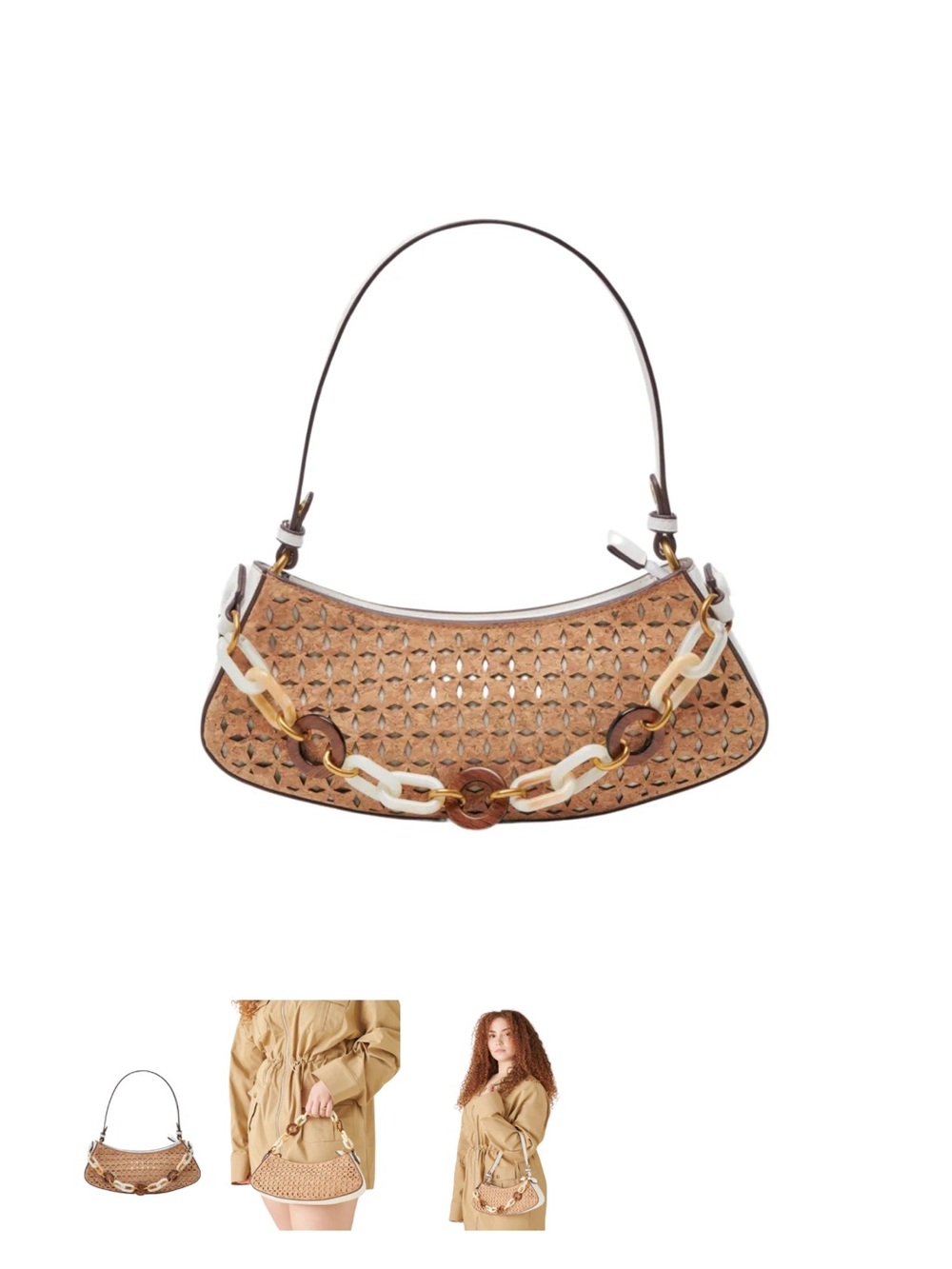 Dolce Vita Woven Tan Shoulder Bag with White & Brown Chain
